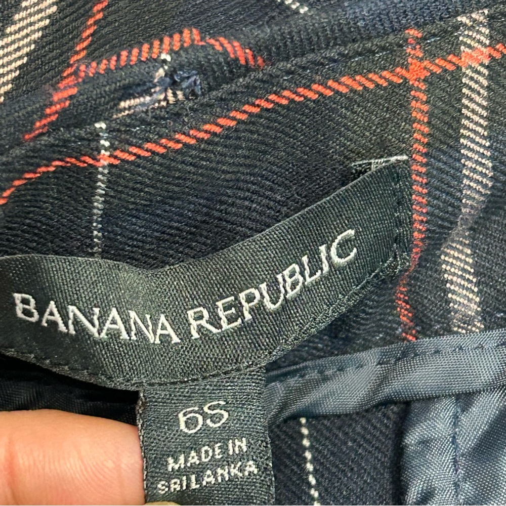 Banana Republic Navy Plaid Check Tartan HIGH-RISE SLIM WIDE-LEG PANT 6S - Picture 8 of 11